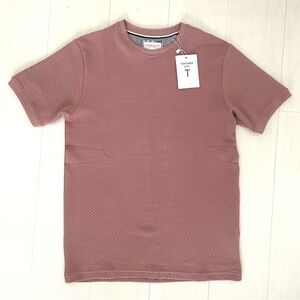 Denim & Flower Textured Knit Tee in Soft Pink Cotton Blend, Men’s Small